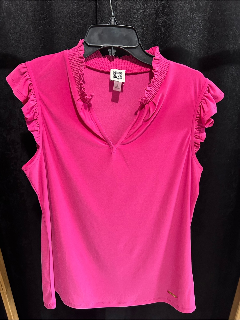 Anne Klein Hot Pink Ruffle Sleeve V-Neck Camisole